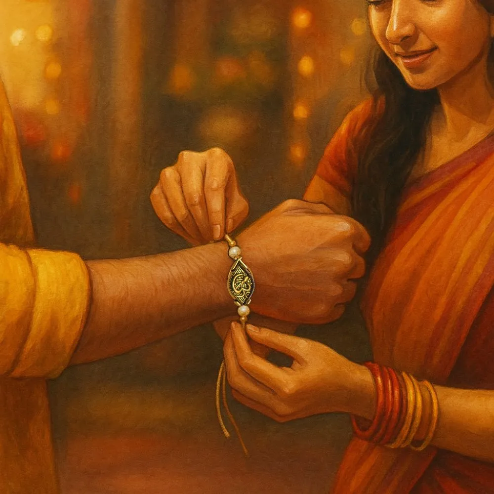 Elegant Golden Aum Rakhi